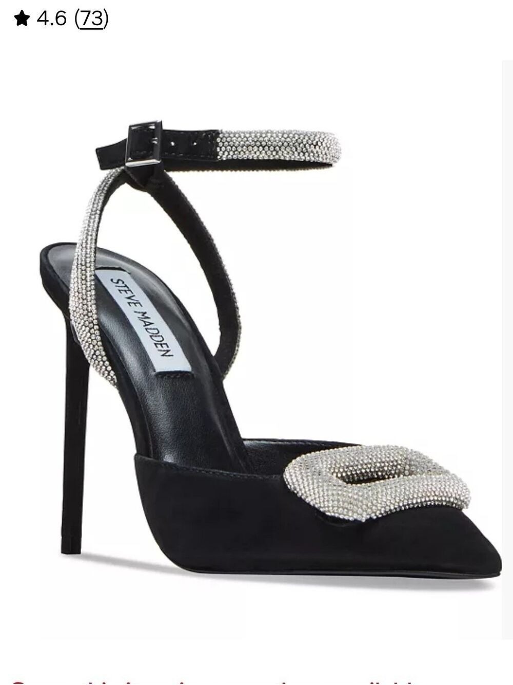 Steve Madden Black Pointed Toe Heels Crystal Buckle Ankle Strap Size 7.5